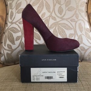 Ann Taylor Delaney Haircalf Stacked Platform Pumps